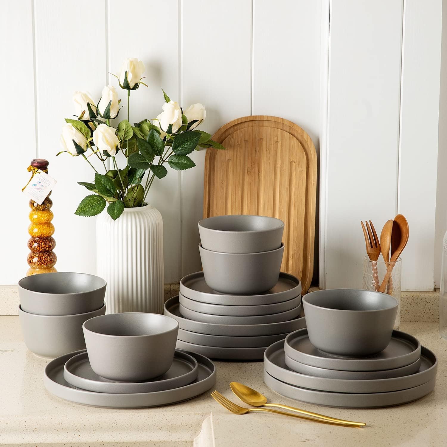 AmorArc Dinnerware Sets of 4, Modern Stoneware Plates and Bowls Sets,Chip and Crack Resistant | Dishwasher & Microwave Safe Ceramic Dishes Set,Service for 4 (12pc)